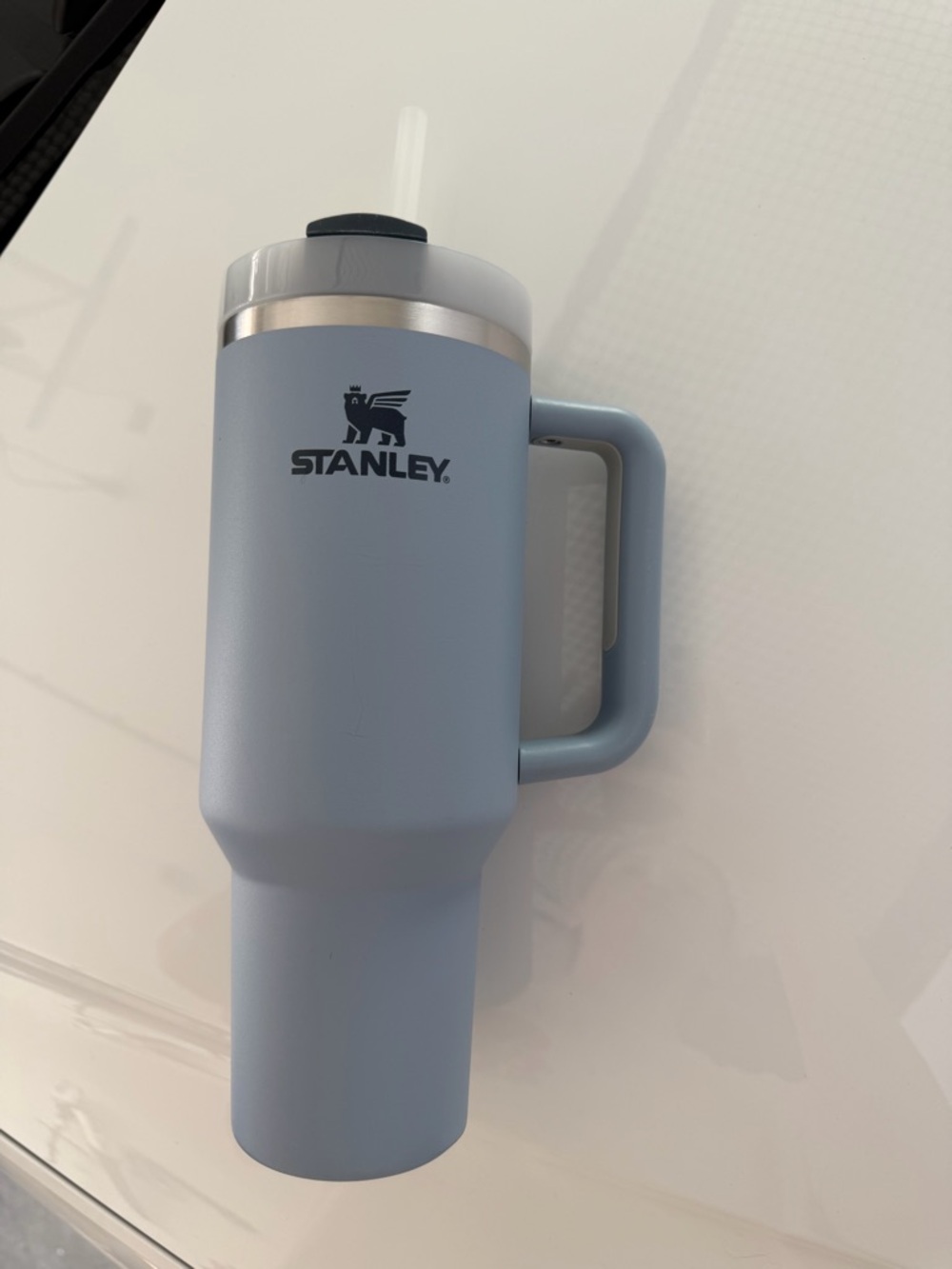 Stanley Powder Blue Insulated Tumbler with Handle. NOT ORIGINAL STRAW